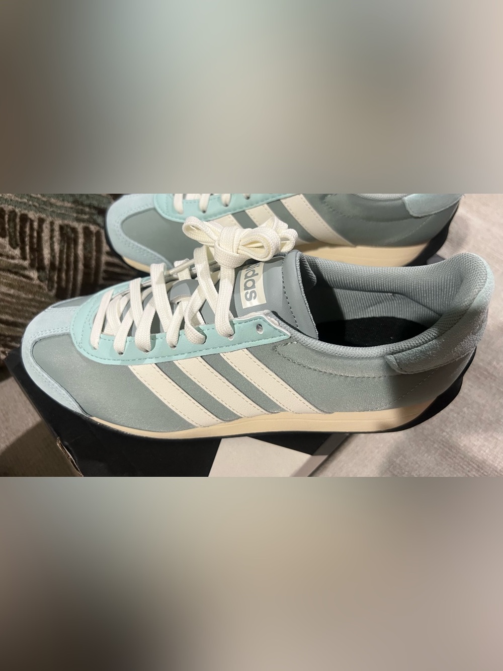Adidas Women’s Mint Green and White Sneakers - Picture 3 of 11